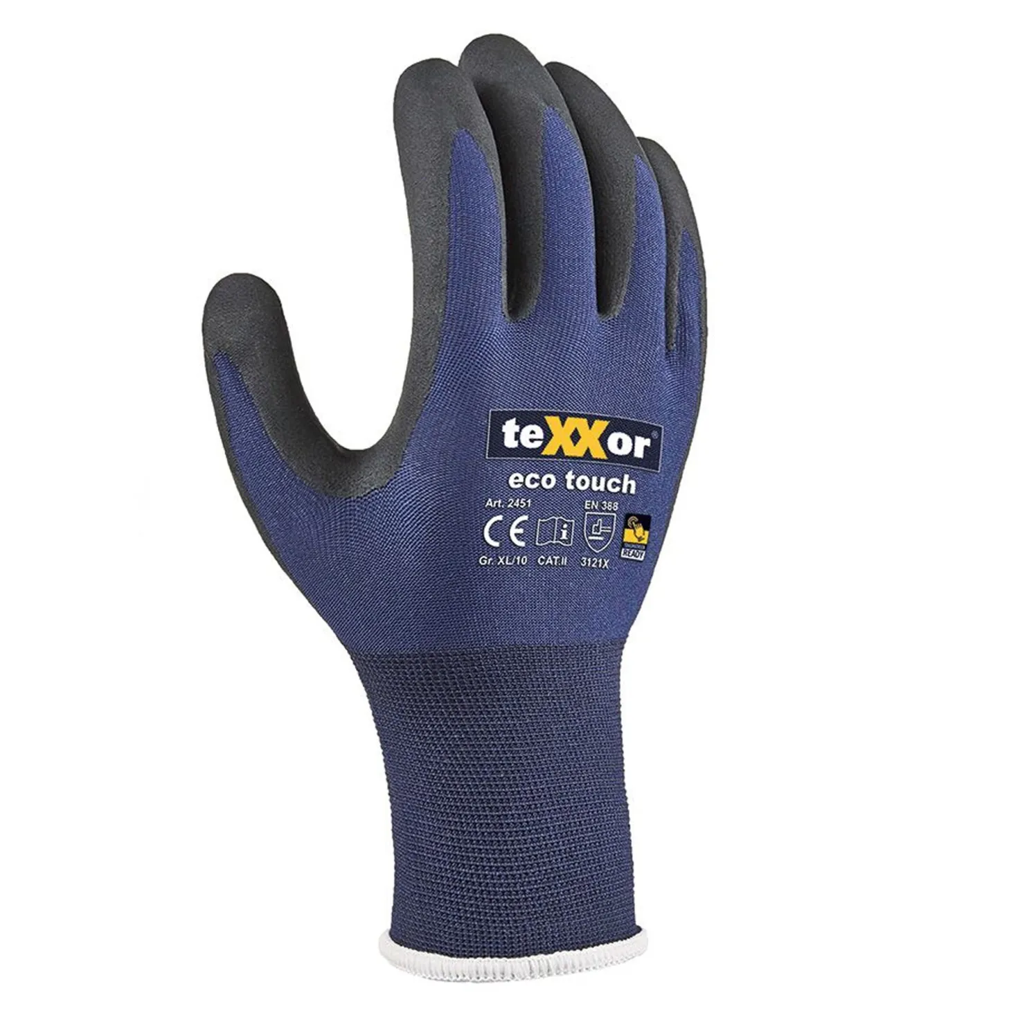 teXXor eco touch 2451 Strick Arbeitshandschuhe mit Nitril-Beschichtung blau/schwarz, VE 144 Paar