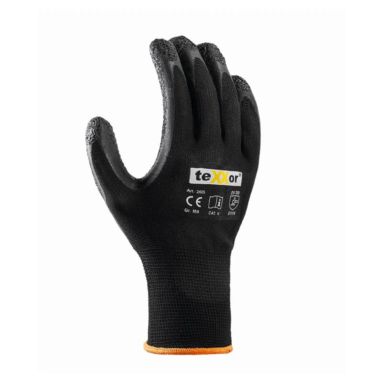 teXXor 2425 Feinstrickhandschuhe mit Latex-Beschichtung schwarz, VE 120 Paar