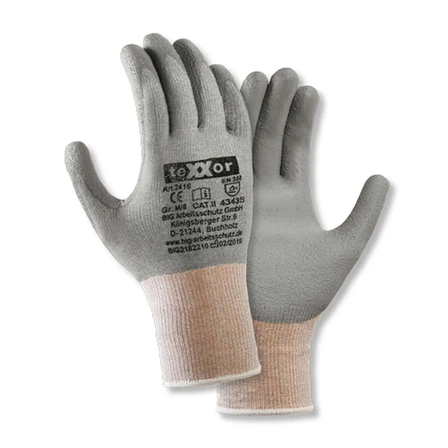 teXXor 2416 Schnittschutzhandschuhe mit Polyurethan-Beschichtung grau, VE 240 Paar