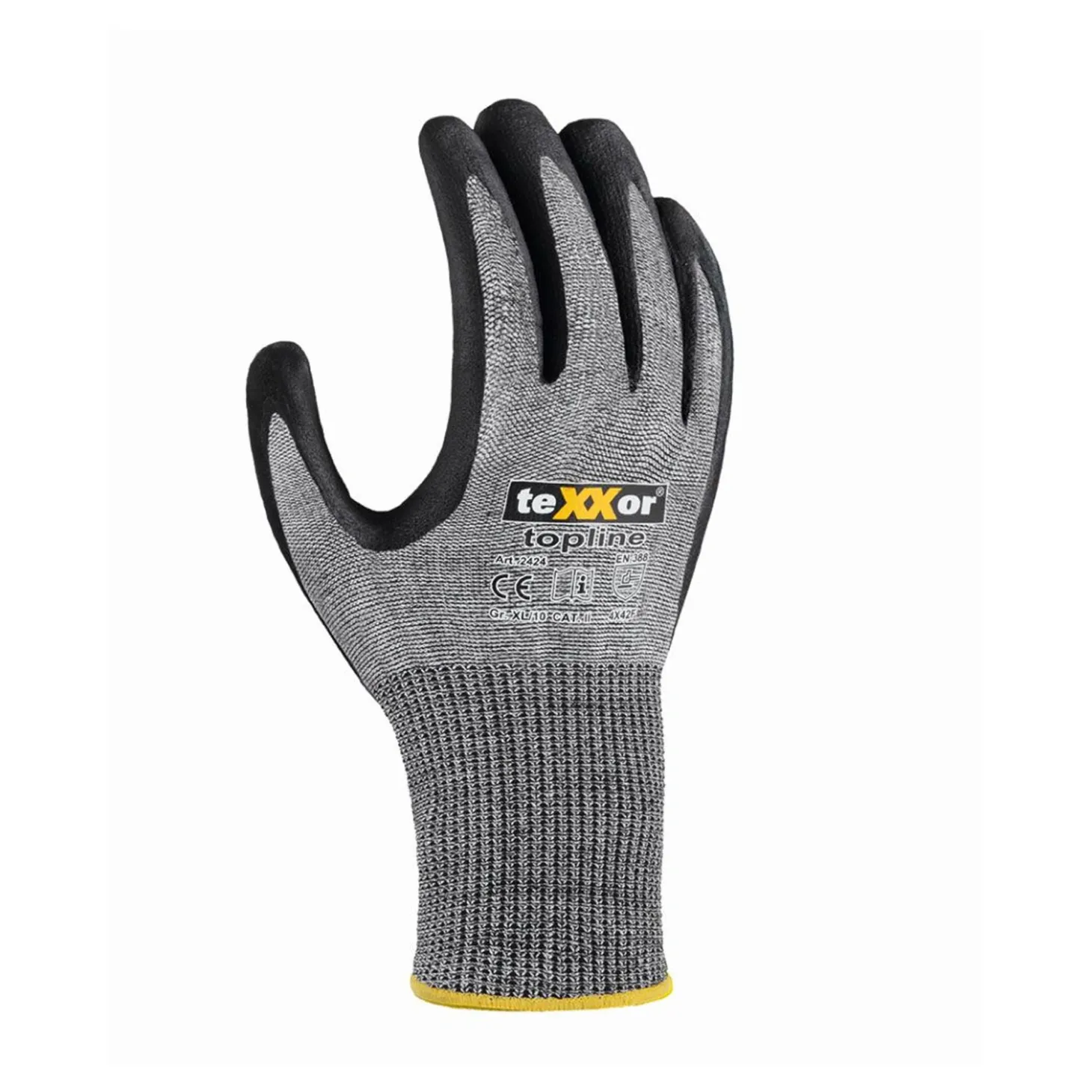 teXXor 2424 Schnittschutz-Strickhandschuhe mit Nitril-Beschichtung grau/schwarz, VE 144 Paar