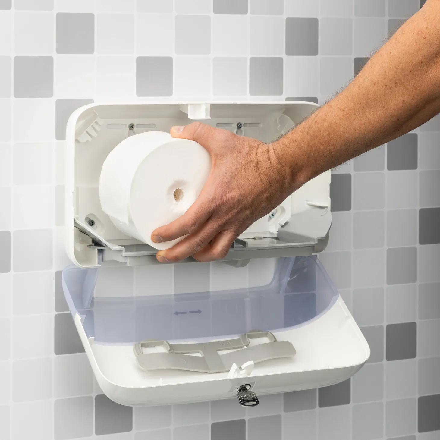 Tork OptiServe Doppelrollenspender für hülsenloses Midi-Toilettenpapier T7 horizontal