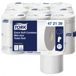 Tork 472139 Premium extra weiches hülsenloses Midi Toilettenpapier T7 3-lagig 63,3 Meter