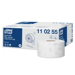 Tork 110255 Premium Toilettenpapier Mini Jumbo Großrolle T2 weiß 3-lagig, 600 Blatt
