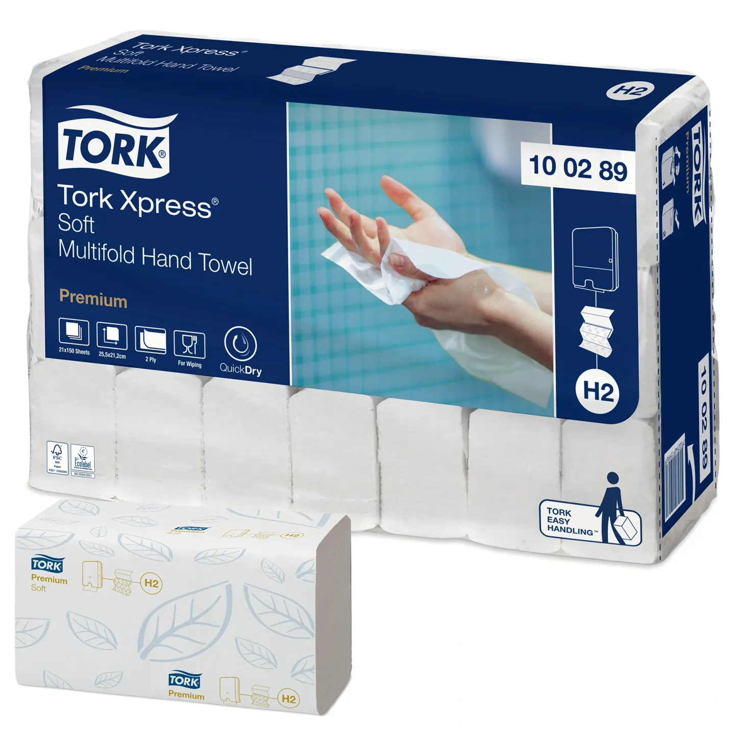Tork 100289 Xpress Premium weiche Papierhandtücher Multifold-Interfold H2 21,2 x 25,5 cm, 2-lagig, weiß