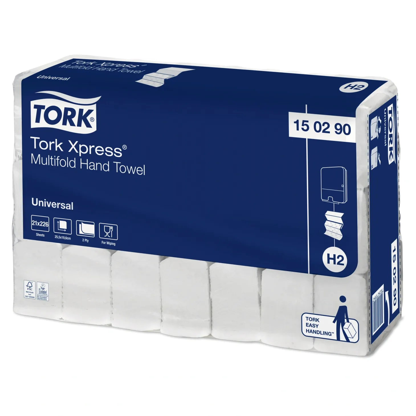 Tork 150290 Xpress Universal Papierhandtücher Recycling Multifold Interfold H2 19,6 x 25,5 cm, 2-lagig, weiß