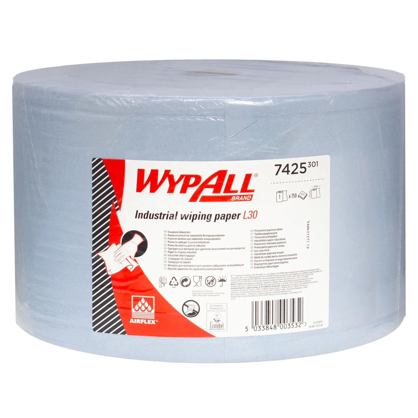 WypAll 7425 Industriewischtücher Jumbo Großrolle L30 blau 3-lagig, 23,5 cm breit, 750 Tücher