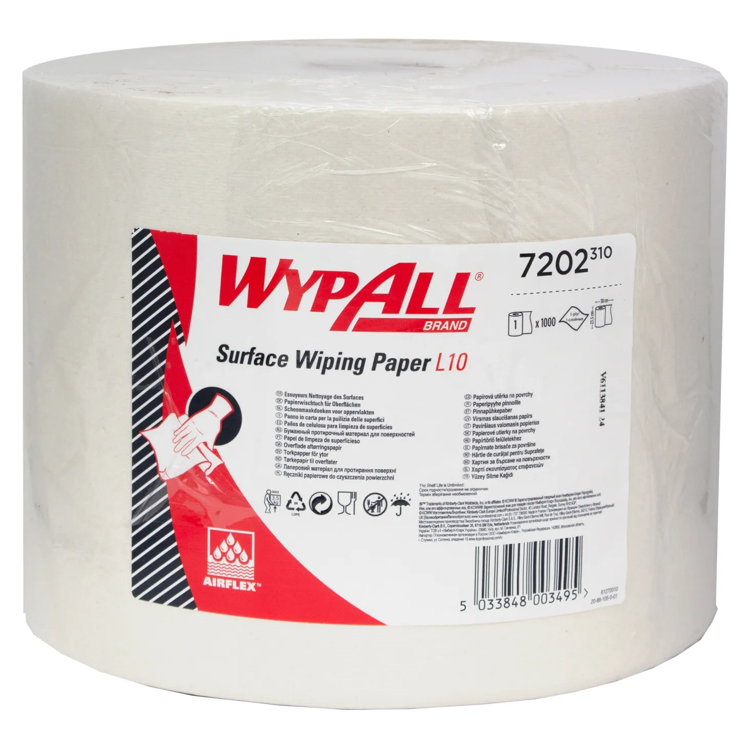 WypAll 7202 Papierwischtücher für Oberflächen Jumbo Großrolle L10 1-lagig, 23,5 cm breit, 1000 Tücher