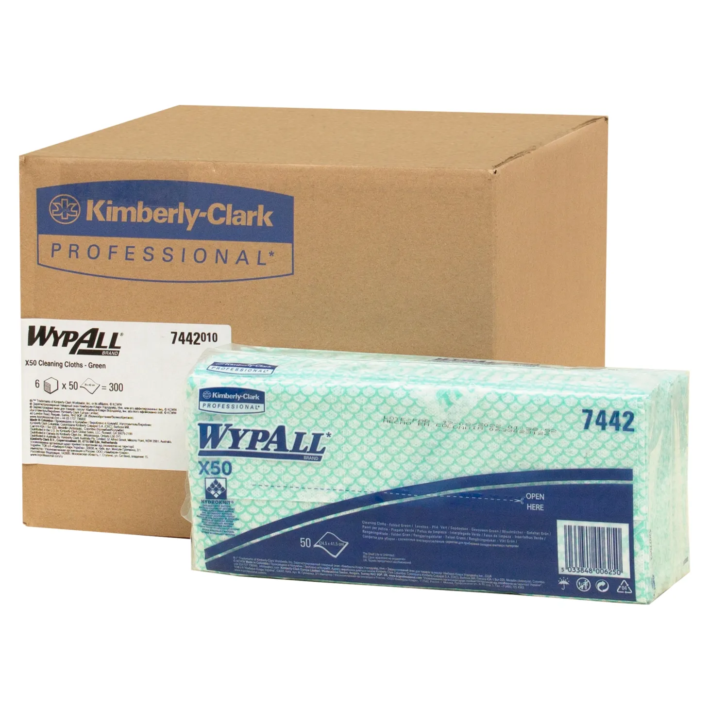 WypAll 7442 Wischtücher X50 Interfold grün, 1-lagig, 41,80 x 24,70 cm, 300 Tücher
